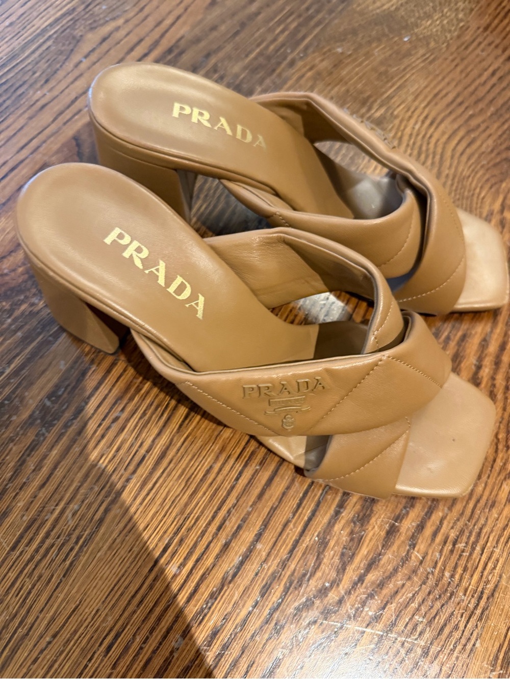 Prada Taupe Crisscross Leather Slide Sandals - Picture 2 of 8